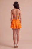 Sparkly Beaded Floral Pink A-Line Spaghetti Straps Short Cocktail Dress