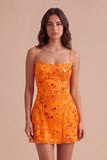 Sparkly Beaded Floral Pink A-Line Spaghetti Straps Short Cocktail Dress