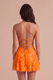 Sparkly Beaded Floral Pink A-Line Spaghetti Straps Short Cocktail Dress