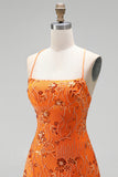 Sparkly Beaded Floral Pink A-Line Spaghetti Straps Short Cocktail Dress