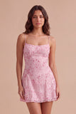 Sparkly Beaded Floral Pink A-Line Spaghetti Straps Short Cocktail Dress