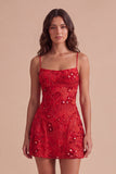 Sparkly Beaded Floral Pink A-Line Spaghetti Straps Short Cocktail Dress