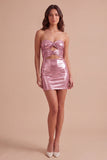 Gold Metallic Bodycon Strapless Keyhole Short Ruched Cocktail Dress