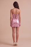 Gold Metallic Bodycon Strapless Keyhole Short Ruched Cocktail Dress