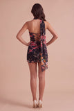 Ivory Floral Bodycon Strapless Short Cocktail Dress with Neck Scarf