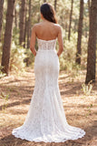 Mermaid Ivory Lace Ruffled Sweep Train Boho Wedding Dress