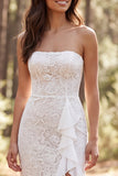 Mermaid Ivory Lace Ruffled Sweep Train Boho Wedding Dress