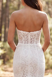 Mermaid Ivory Lace Ruffled Sweep Train Boho Wedding Dress