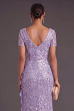 Sparkly Sequins Lilac Ruffled V-Neck Mermaid Long Formal Dress with Slit