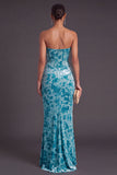 Blue Corset Floral Strapless Ruched Long Formal Dress