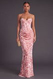 Blue Corset Floral Strapless Ruched Long Formal Dress