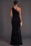 Olive Floral Ruched One Shoulder Mermaid Long Formal Dress