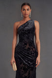 Olive Floral Ruched One Shoulder Mermaid Long Formal Dress