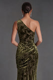 Olive Floral Ruched One Shoulder Mermaid Long Formal Dress