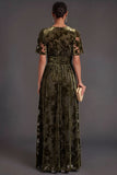 Black Floral V-Neck A-Line Long Formal Dress with Slit