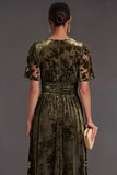 Black Floral V-Neck A-Line Long Formal Dress with Slit