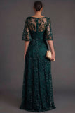 Dark Green Sparkly Sequins Boat Neck A-Line Long Formal Dress