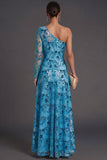 Blue Sparkly Sequins One Shoulder A-Line Long Formal Dess