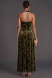 Olive Floral Halter A-Line Long Formal Dress