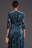 Olive Floral V-Neck A-Line Midi Formal Dress with Sleeves