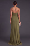 Olive Strapless Mermaid Ruched Long Wedding Guest Dress with Slit