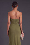 Olive Strapless Mermaid Ruched Long Wedding Guest Dress with Slit