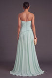 Mint Green Strapless A-Line Ruched Long Wedding Guest Dress with Ruffles