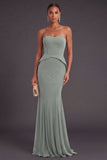 Sparkly Beaded Eucalyptus Strapless Mermaid Long Wedding Guest Dress
