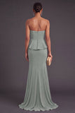 Sparkly Beaded Eucalyptus Strapless Mermaid Long Wedding Guest Dress