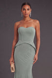 Sparkly Beaded Eucalyptus Strapless Mermaid Long Wedding Guest Dress