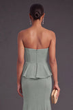 Sparkly Beaded Eucalyptus Strapless Mermaid Long Wedding Guest Dress