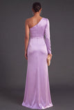Light Purple One Shoulder Ruched Long Mermaid Wedding Guest Dress