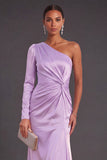 Light Purple One Shoulder Ruched Long Mermaid Wedding Guest Dress