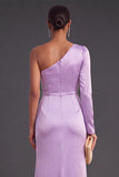 Light Purple One Shoulder Ruched Long Mermaid Wedding Guest Dress