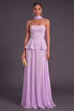Light Purple Strapless A-Line Wedding Guest Dress with Neck Scarf