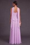 Light Purple Strapless A-Line Wedding Guest Dress with Neck Scarf