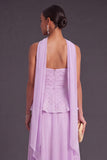 Light Purple Strapless A-Line Wedding Guest Dress with Neck Scarf