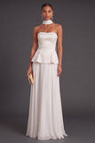 Light Purple Strapless A-Line Wedding Guest Dress with Neck Scarf