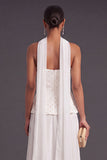 Light Purple Strapless A-Line Wedding Guest Dress with Neck Scarf