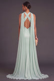 Mint Green Mermaid Halter Ruched Maxi Wedding Guest Dress
