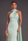 Mint Green Mermaid Halter Ruched Maxi Wedding Guest Dress
