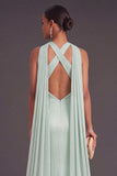 Mint Green Mermaid Halter Ruched Maxi Wedding Guest Dress