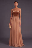 Khaki A-Line Spaghetti Straps Maxi Wedding Guest Dress with Beading