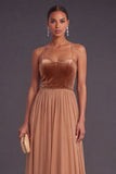 Khaki A-Line Spaghetti Straps Maxi Wedding Guest Dress with Beading