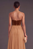 Khaki A-Line Spaghetti Straps Maxi Wedding Guest Dress with Beading