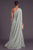 Mint Green Sheath One Shoulder Ruched Maxi Wedding Guest Dress with Cape