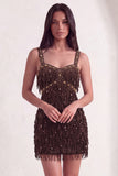 Sparkly Brown Bodycon Square Neck Fringed Short Cocktail Dress