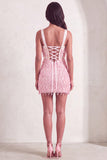 Sparkly Brown Bodycon Square Neck Fringed Short Cocktail Dress