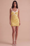 Sparkly Brown Bodycon Square Neck Fringed Short Cocktail Dress