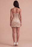 Sparkly Bodycon Champagne Corset Strapless Ruched Short Cocktail Dress